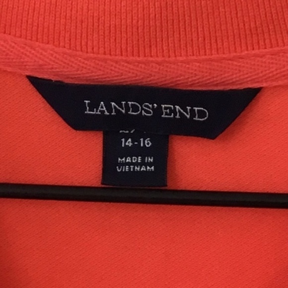 EUC Lands' End Short Sleeve Polo Shirt Orange Casual Stretch Cotton Petite - Picture 4 of 6